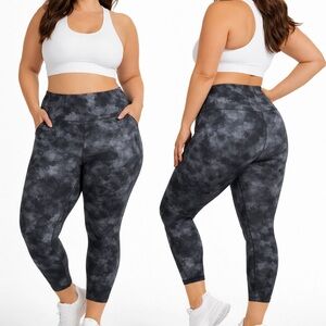 Athleta Elation Printed 7/8 Leggings XL Gray Black Tie Dye High Rise